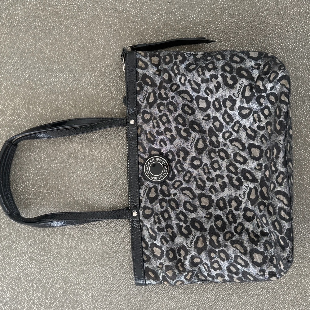 Coach Gray and Black Leopard Print Tote - Picture 2 of 9